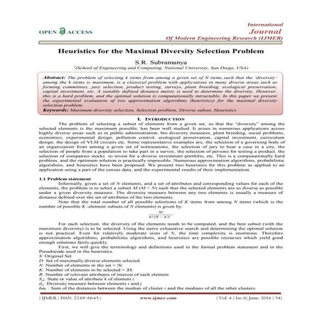 Heuristics for the Maximal Diversity Selection Problem