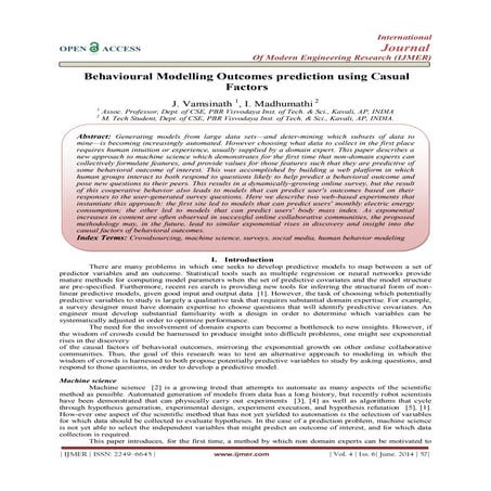 Behavioural Modelling Outcomes prediction using Casual  Factors