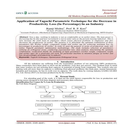 Application of Taguchi Parametric Technique for the Decrease in  Productivity...