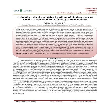 Authenticated and unrestricted auditing of big data space on  cloud through v...