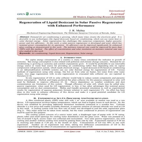 Regeneration of Liquid Desiccant in Solar Passive Regenerator  with Enhanced ...