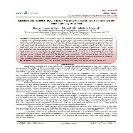 Studies on Al8081-B4C Metal Matrix Composites Fabricated by  Stir Casting Method