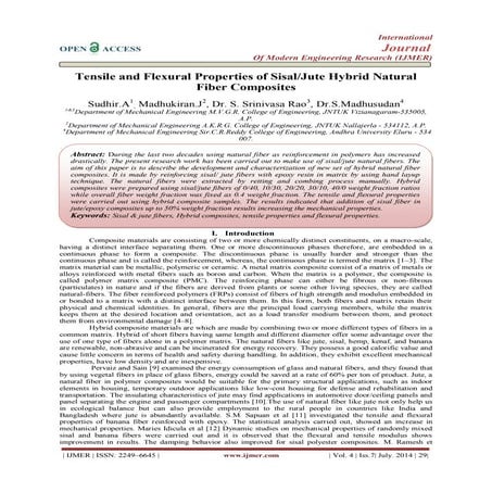 Tensile and Flexural Properties of Sisal/Jute Hybrid Natural  Fiber Composites