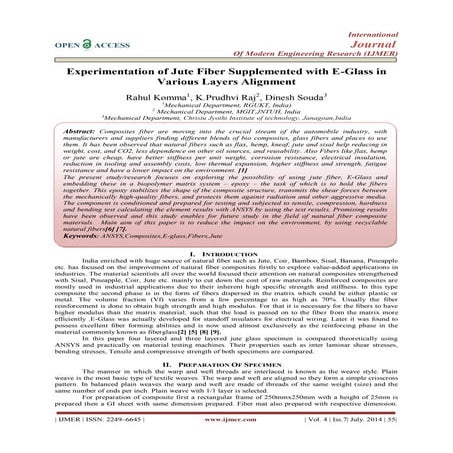 Experimentation of Jute Fiber Supplemented with E-Glass in  Various Layers Al...