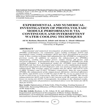 Performance Improvement of Solar PV Cells using Various Cooling Methods ...