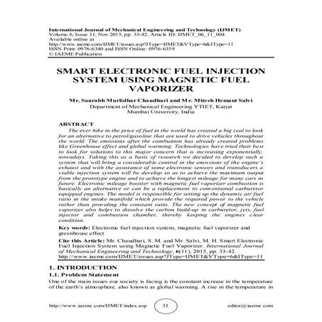   SMART ELECTRONIC FUEL INJECTION SYSTEM USING MAGNETIC FUEL VAPORIZER