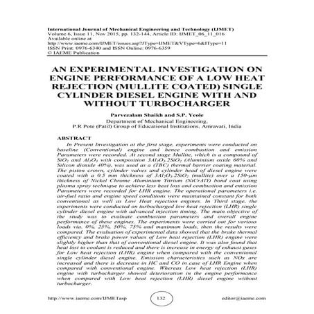 AN EXPERIMENTAL INVESTIGATION ON ENGINE PERFORMANCE OF A LOW HEAT REJECTION (...