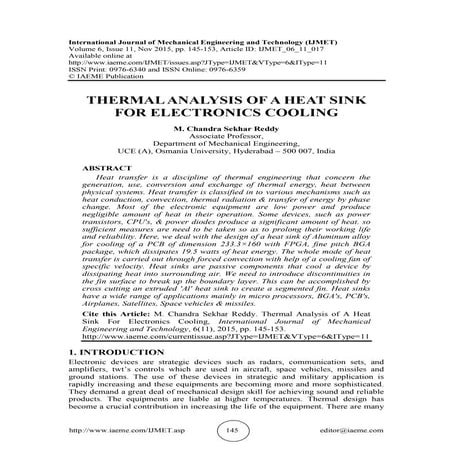 THERMAL ANALYSIS OF A HEAT SINK FOR ELECTRONICS COOLING