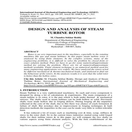 DESIGN AND ANALYSIS OF STEAM TURBINE ROTOR | PDF
