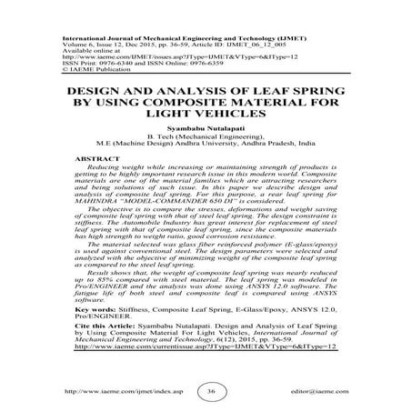 DESIGN AND ANALYSIS OF LEAF SPRING BY USING COMPOSITE MATERIAL FOR LIGHT VEHI...