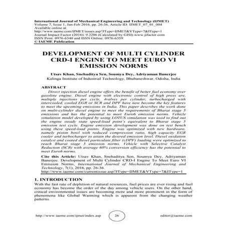   DEVELOPMENT OF MULTI CYLINDER CRD-I ENGINE TO MEET EURO VI EMISSION NORMS