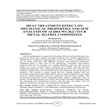 HEAT TREATMENT EFFECT ON MECHANICAL PROPERTIES AND SEM ANALYSIS OF AL6061/WC/...
