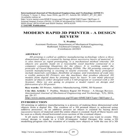 MODERN RAPID 3D PRINTER - A DESIGN REVIEW