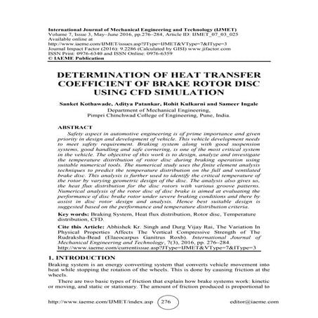 DETERMINATION OF HEAT TRANSFER COEFFICIENT OF BRAKE ROTOR DISC USING CFD SIMU...