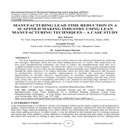 MANUFACTURING LEAD TIME REDUCTION IN A SCAFFOLD MAKING INDUSTRY USING LEAN MA...