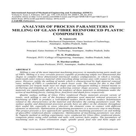 ANALYSIS OF PROCESS PARAMETERS IN MILLING OF GLASS FIBRE REINFORCED PLASTIC C...