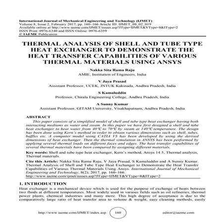 THERMAL ANALYSIS OF SHELL AND TUBE TYPE HEAT EXCHANGER TO DEMONSTRATE THE HEA...