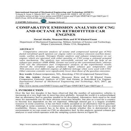 COMPARATIVE EMISSION ANALYSIS OF CNG AND OCTANE IN RETROFITTED CAR ENGINES