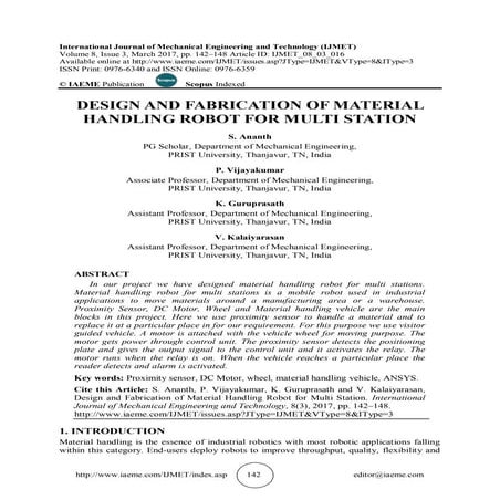DESIGN AND FABRICATION OF MATERIAL HANDLING ROBOT FOR MULTI STATION