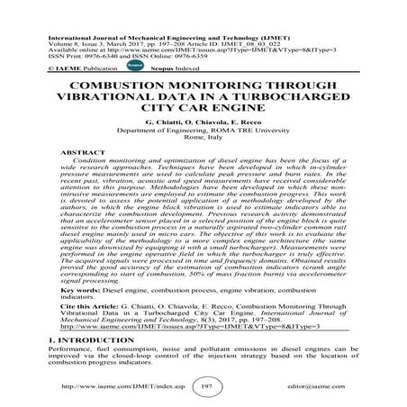 COMBUSTION MONITORING THROUGH VIBRATIONAL DATA IN A TURBOCHARGED CITY CAR ENGINE