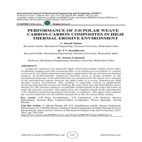 PERFORMANCE OF 3-D POLAR WEAVE CARBON-CARBON COMPOSITES IN HIGH THERMAL EROSI...