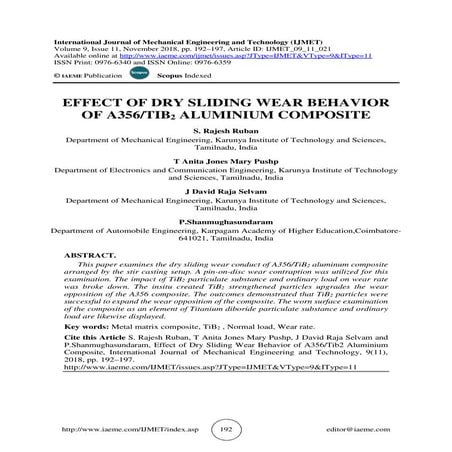A Review on Mechanical and Wear Behaviour of Aluminium Metal Matrix ...