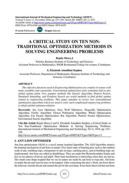 A CRITICAL STUDY ON TEN NONTRADITIONAL OPTIMIZATION METHODS IN SOLVING ENGINE...