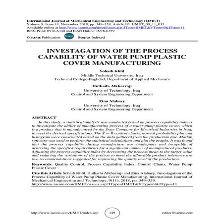 INVESTAGATION OF THE PROCESS CAPABILITY OF WATER PUMP PLASTIC COVER MANUFACTU...