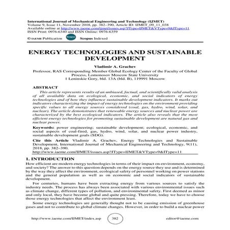 ENERGY TECHNOLOGIES AND SUSTAINABLE DEVELOPMENT | PDF