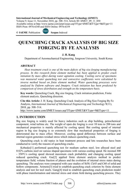 QUENCHING CRACK ANALYSIS OF BIG SIZE FORGING BY FE ANALYSIS