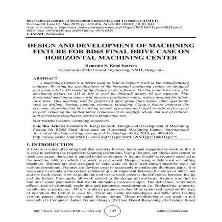 DESIGN AND DEVELOPMENT OF MACHINING FIXTURE FOR BD65 FINAL DRIVE CASE ON HORI...