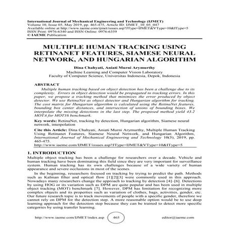 MULTIPLE HUMAN TRACKING USING RETINANET FEATURES, SIAMESE NEURAL NETWORK, AND...