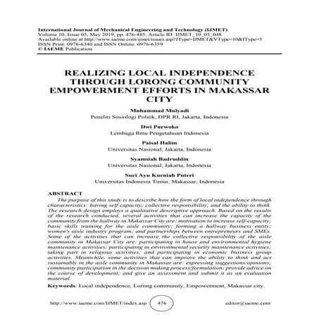 REALIZING LOCAL INDEPENDENCE THROUGH LORONG COMMUNITY EMPOWERMENT EFFORTS IN ...