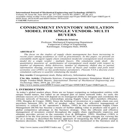 CONSIGNMENT INVENTORY SIMULATION MODEL FOR SINGLE VENDOR- MULTI BUYERS ...