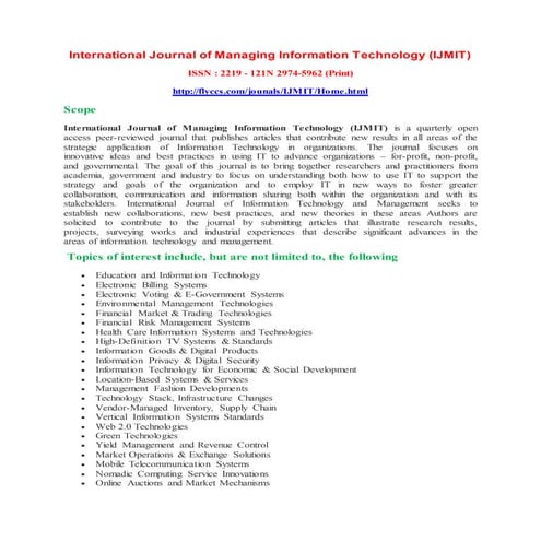 Submit Your Papers....! Current Issue...! IJMIT 2025 | PDF