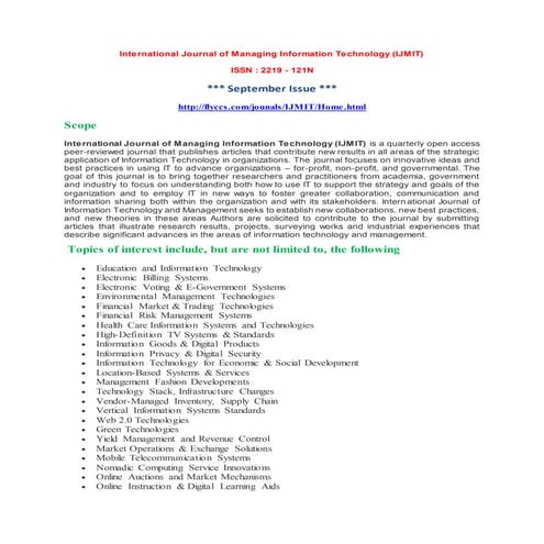 International Journal of Managing Information Technology (IJMIT)