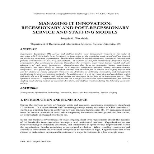 MANAGING IT INNOVATION: RECESSIONARY AND POST-RECESSIONARY SERVICE AND STAFFI...