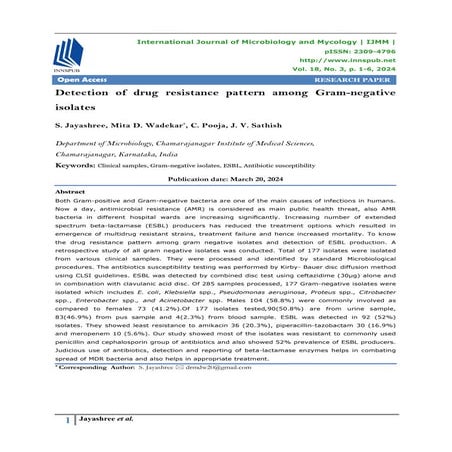 Detection of drug resistance pattern among Gram-negative isolates | PDF