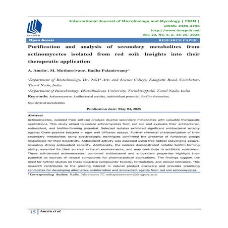 Purification and analysis of secondary metabolites from actinomycetes ...