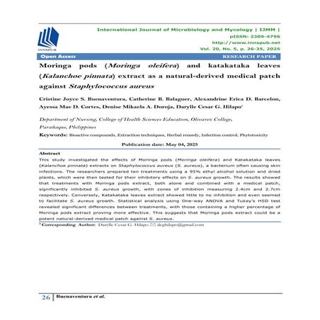 Moringa pods (Moringa oleifera) and katakataka leaves (Kalanchoe pinnata) ext...