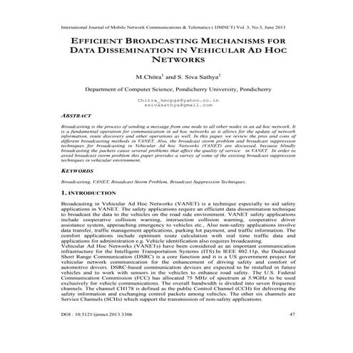 EFFICIENT BROADCASTING MECHANISMS FOR DATA DISSEMINATION IN VEHICULAR AD HOC ...