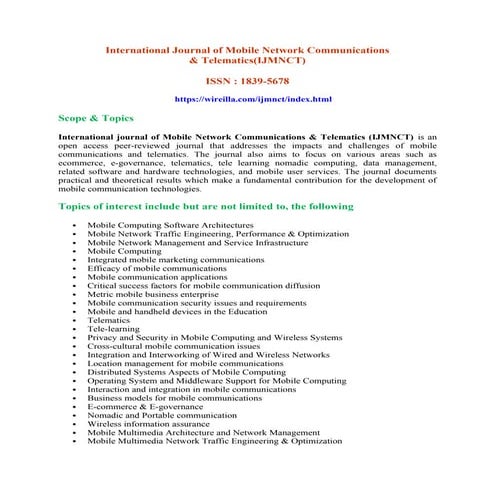 International Journal of Mobile Network Communications & Telematics(IJMNCT)