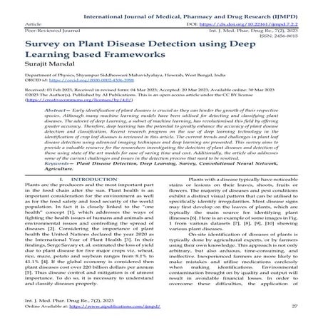 Survey on Plant Disease Detection using Deep Learning based Frameworks ...