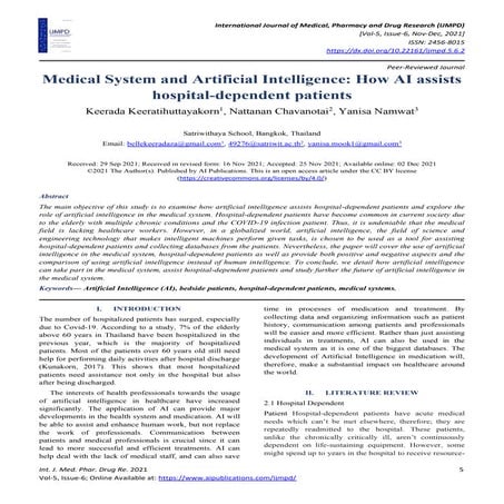 Medical System and Artificial Intelligence: How AI assists hospital-dependent...