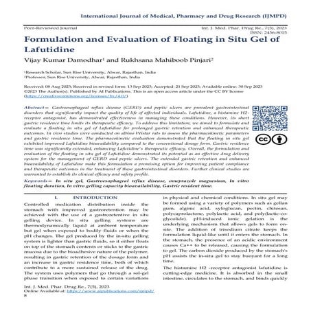 Formulation and Evaluation of Floating in Situ Gel of Lafutidine | PDF