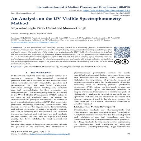 An Analysis on the UV-Visible Spectrophotometry Method