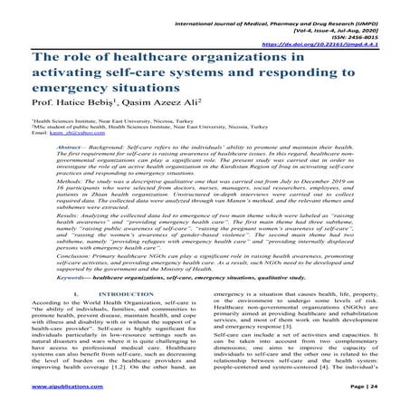 The role of healthcare organizations in activating self-care systems and resp...