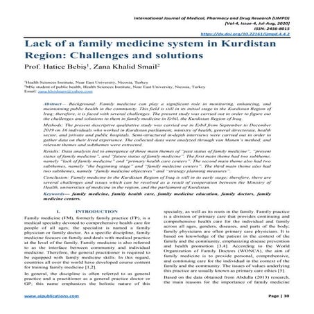 Lack of a family medicine system in Kurdistan Region: Challenges and solutions