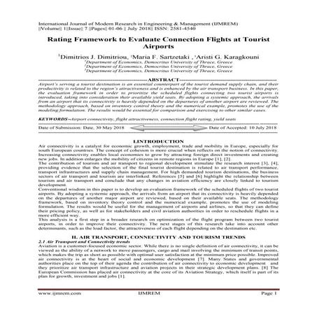 Rating Framework to Evaluate Connection Flights at Tourist Airports