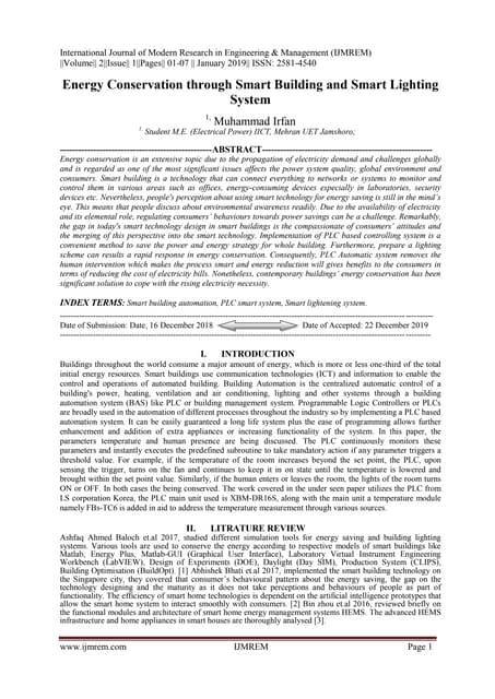 Energy Conservation through Smart Building and Smart Lighting System | PDF